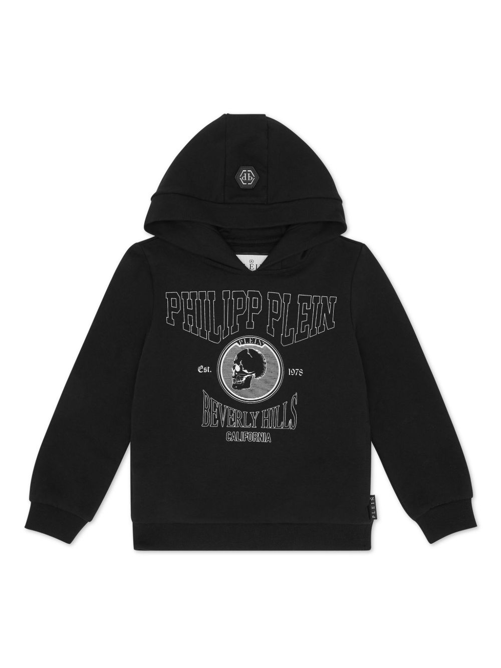 Philipp Plein Junior logo印花棉连帽衫 - 黑色