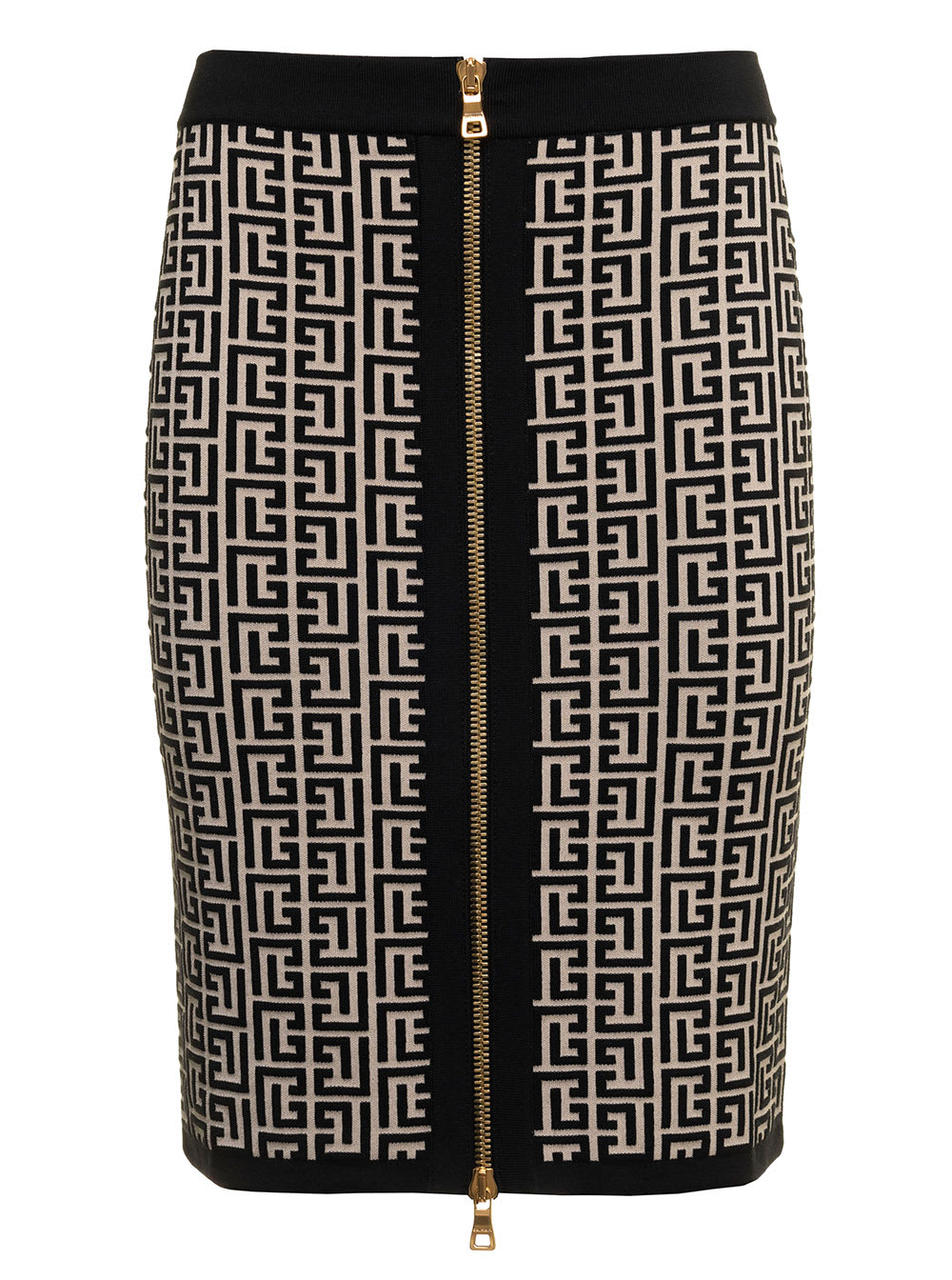 Balmain Monogram Wool Pencil Skirt With Zip