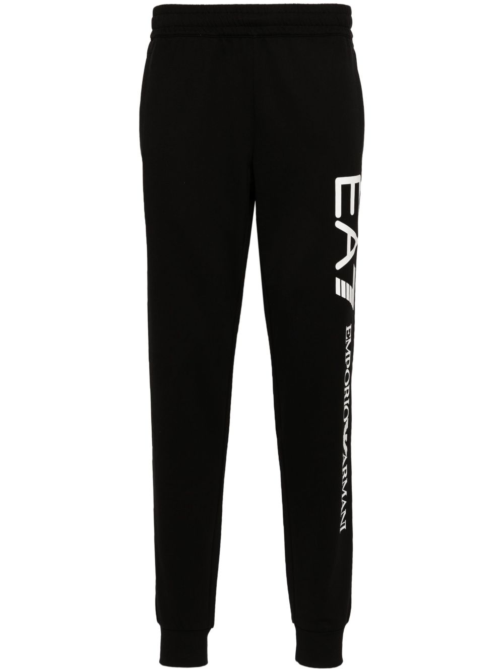 Ea7 Emporio Armani logo印花棉运动裤 - 黑色