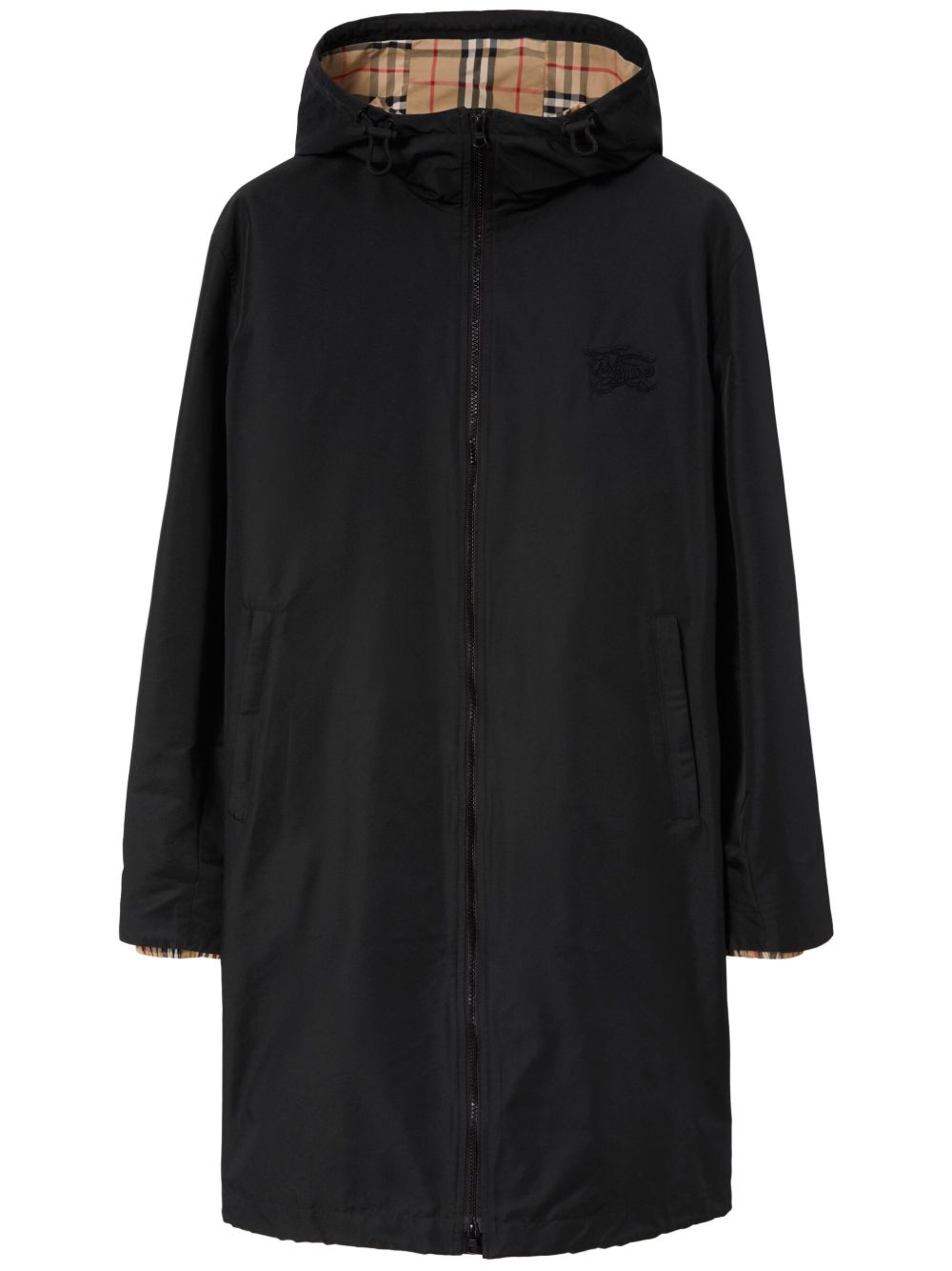 Burberry 格纹长袖连帽大衣 - 黑色