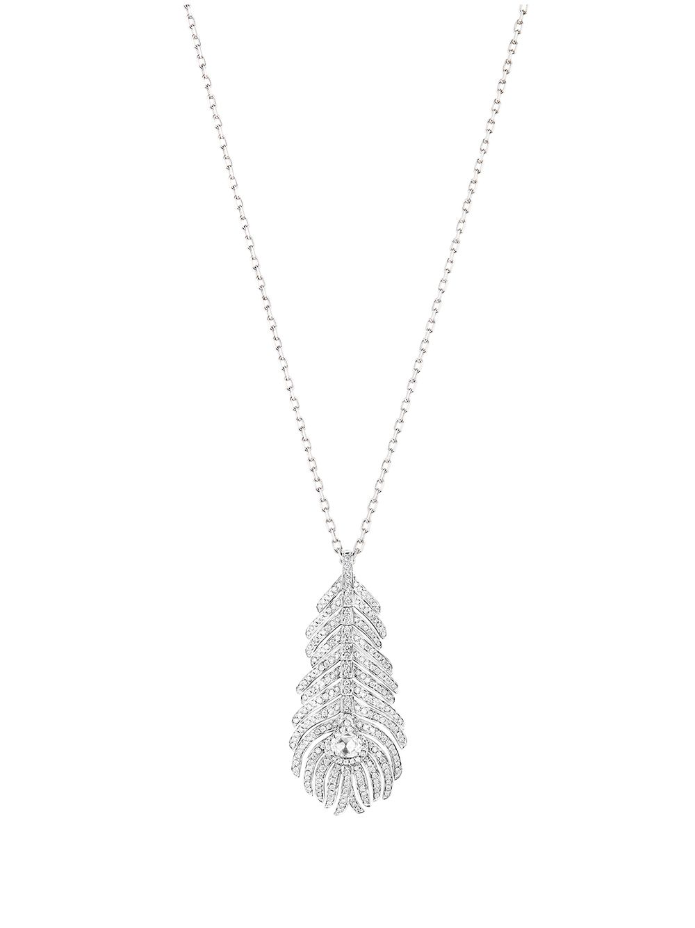 Boucheron Plume de Paon 18K白金钻石吊坠 - 银色