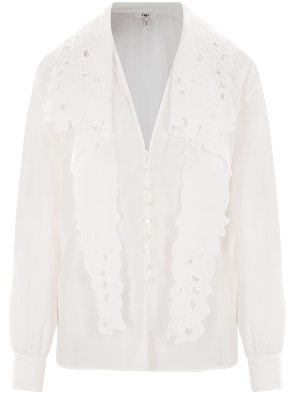 Chloé embroidered lavallière shirt - 白色
