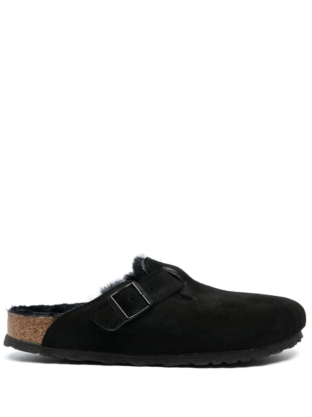 Birkenstock Boston 皮毛一体拖鞋 - 黑色