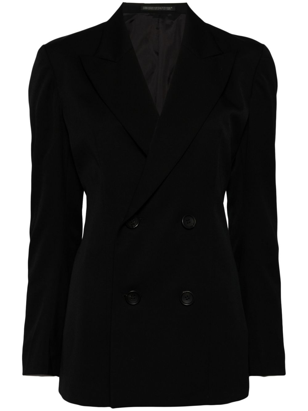 Yohji Yamamoto 褶饰细节双排扣西装夹克 - 黑色