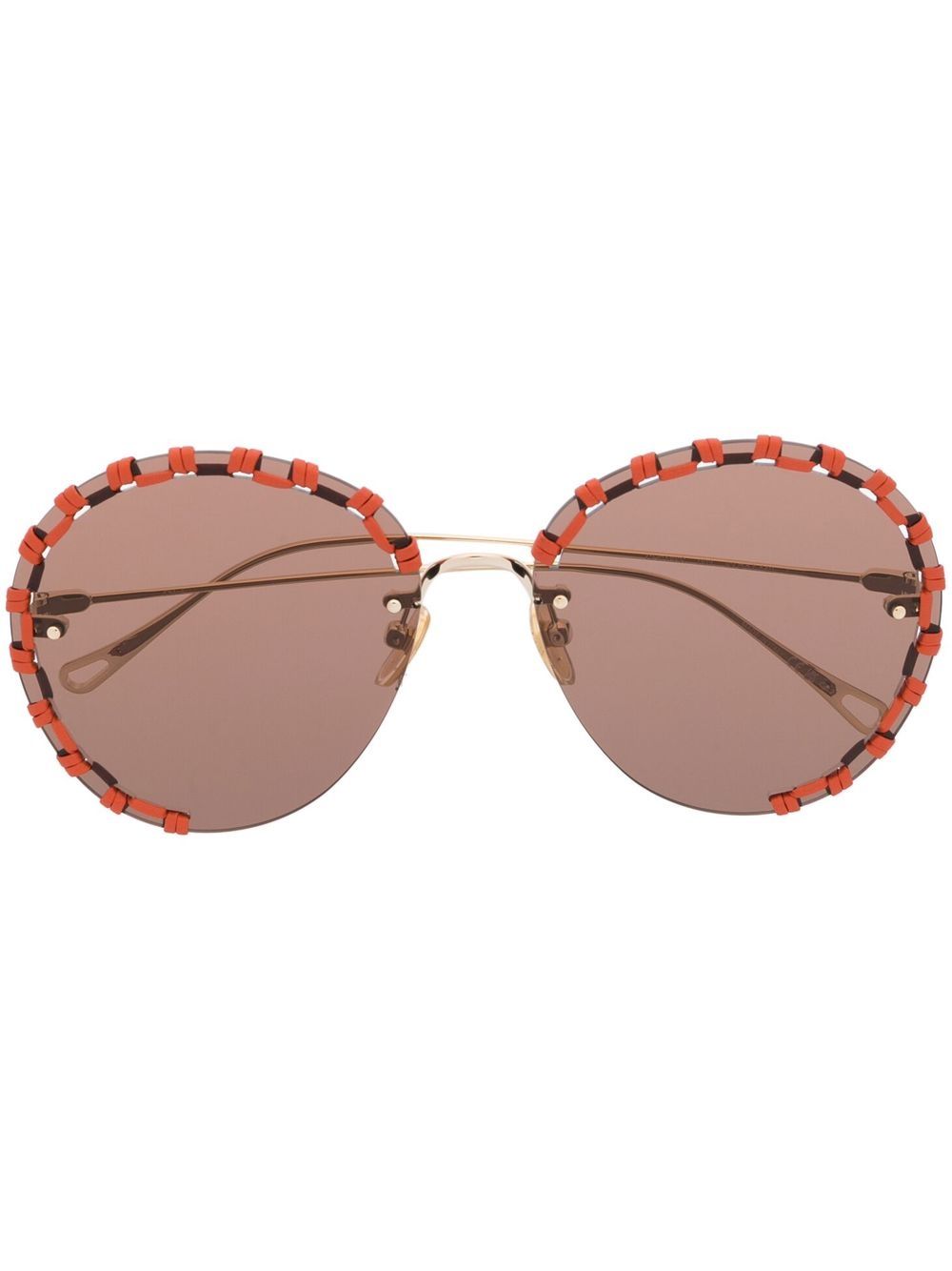 Chloé Eyewear 缝线细节圆框太阳眼镜 - 橘色