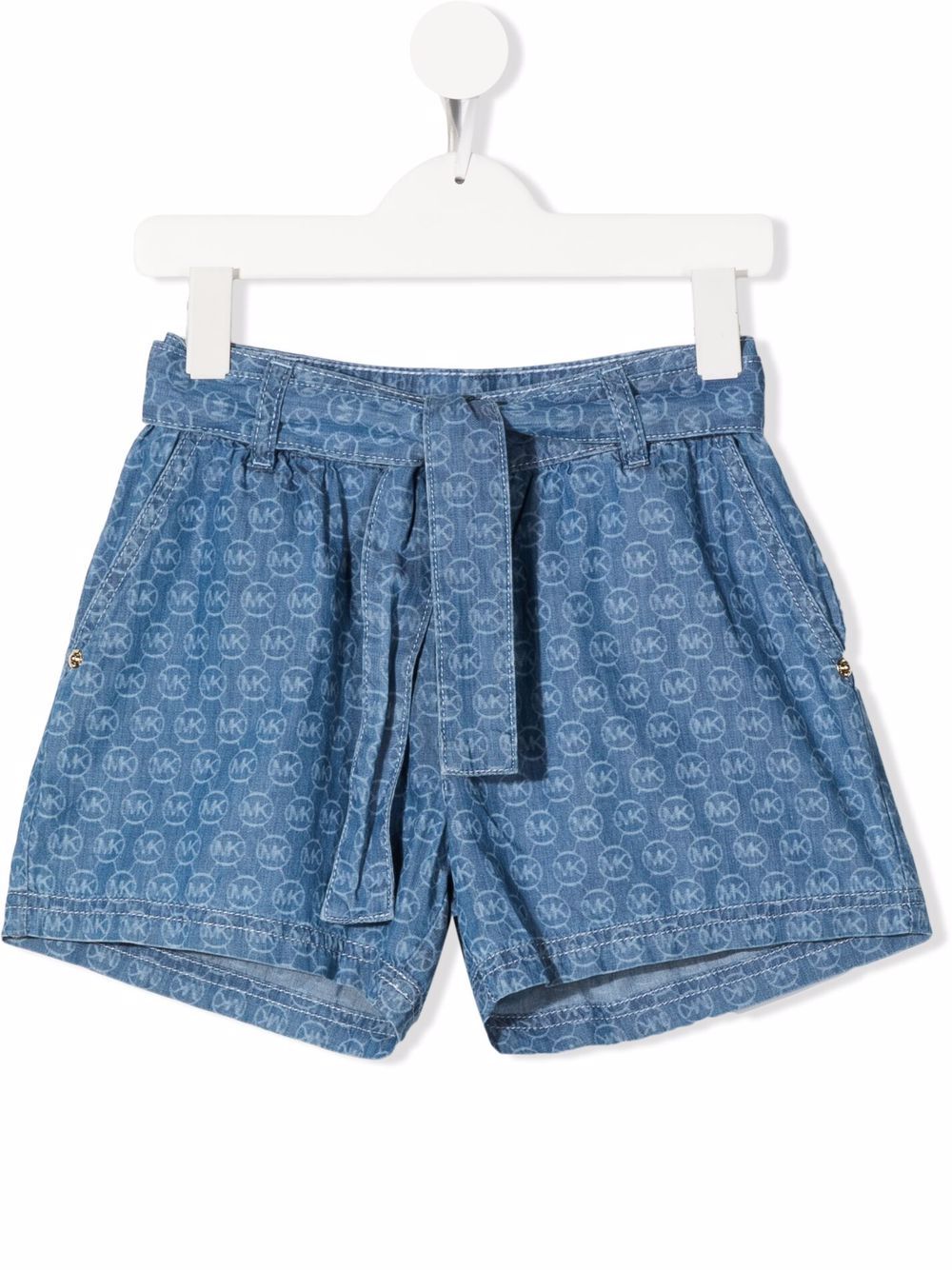 Michael Kors Kids 经典logo印花牛仔短裤 - 蓝色