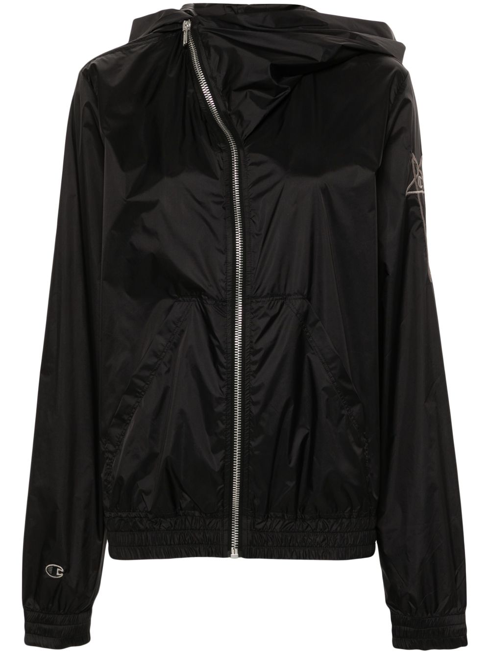 Rick Owens X Champion logo刺绣连帽夹克 - 黑色