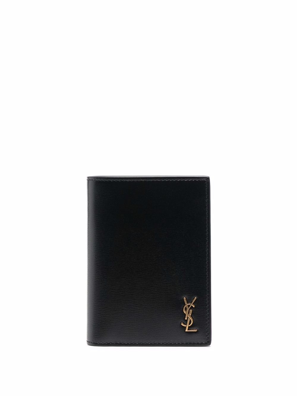 Saint Laurent logo标牌对折卡夹 - 黑色