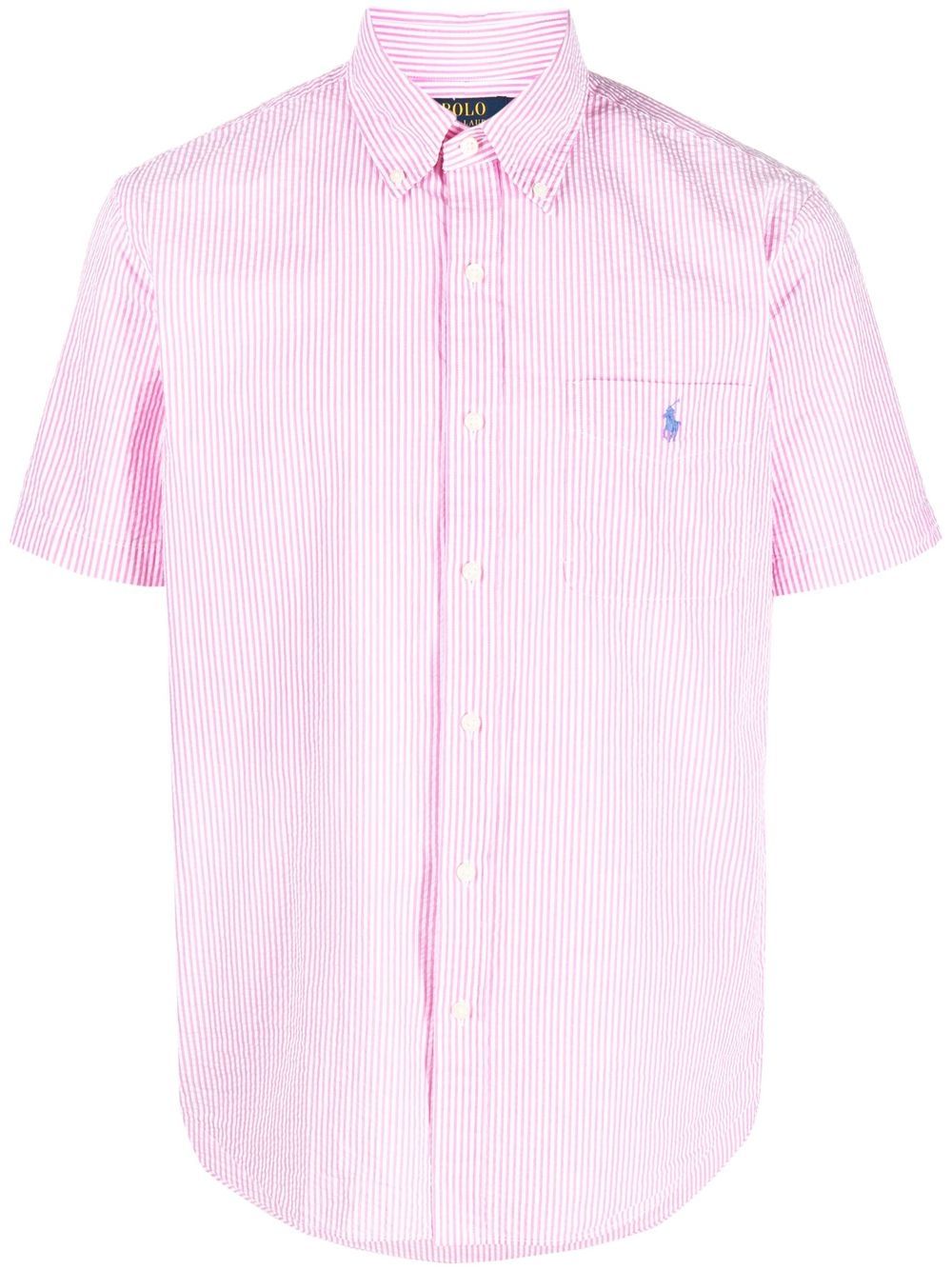 Polo Ralph Lauren logo刺绣条纹衬衫 - 粉色