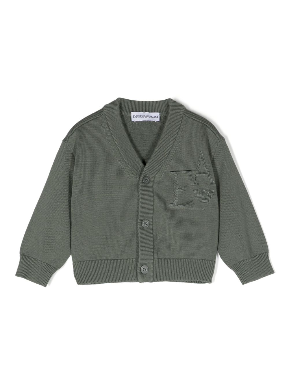 Emporio Armani Kids V领短款开衫 - 绿色