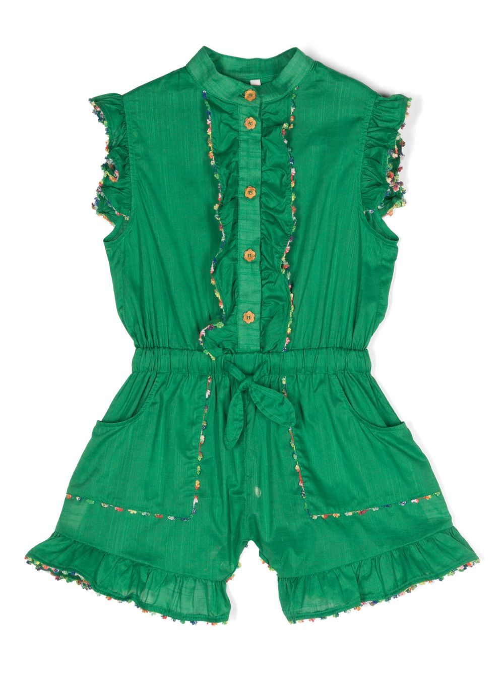 ZIMMERMANN Kids 荷叶边细节连体短裤 - 绿色