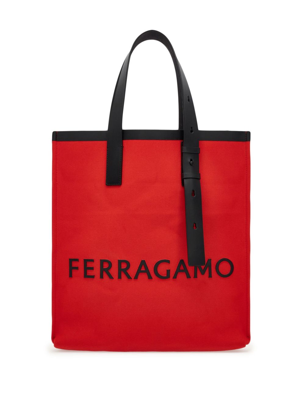 Ferragamo logo压纹开放式包口手提包 - 红色