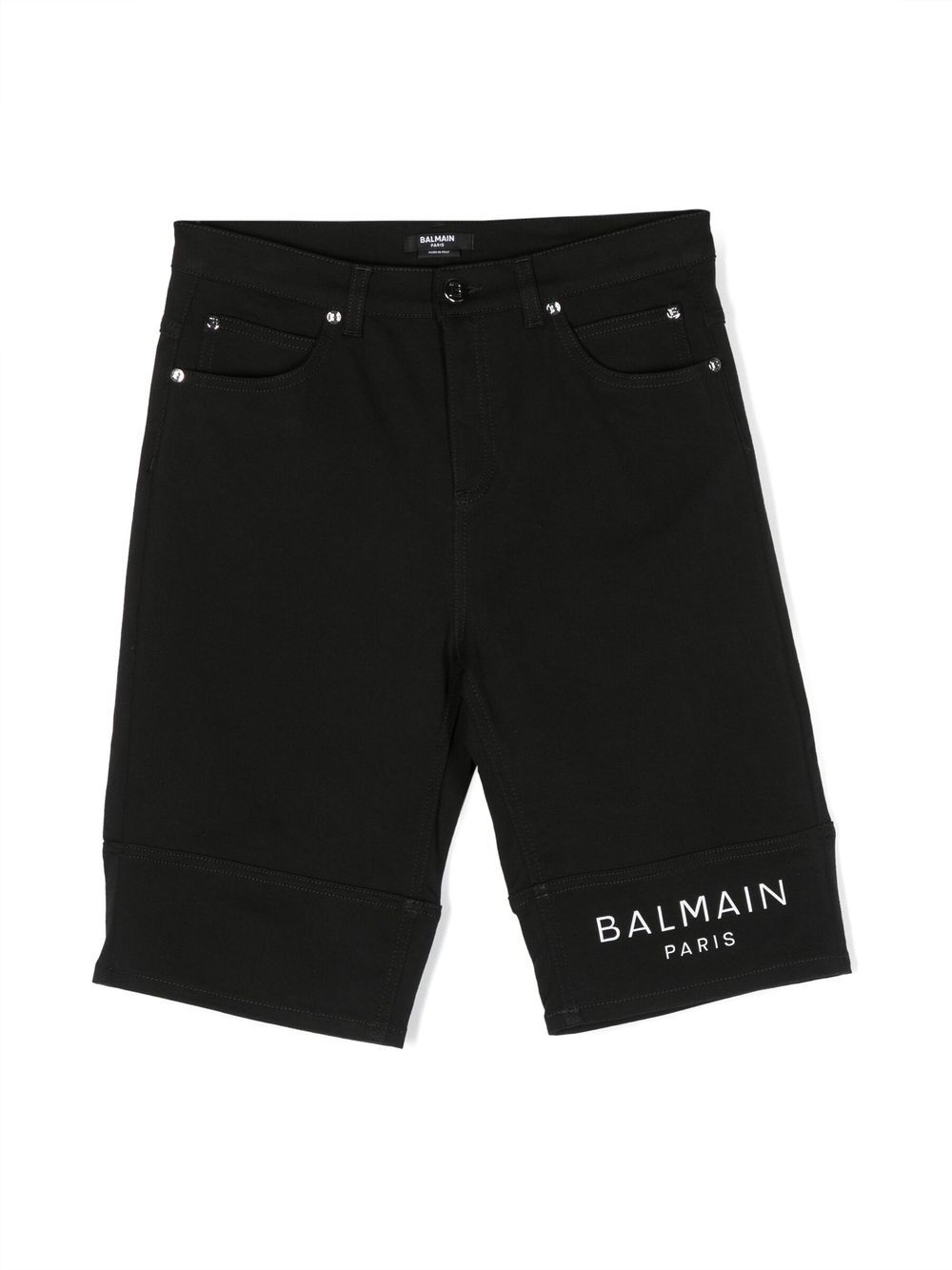 Balmain Kids logo印花牛仔短裤 - 黑色