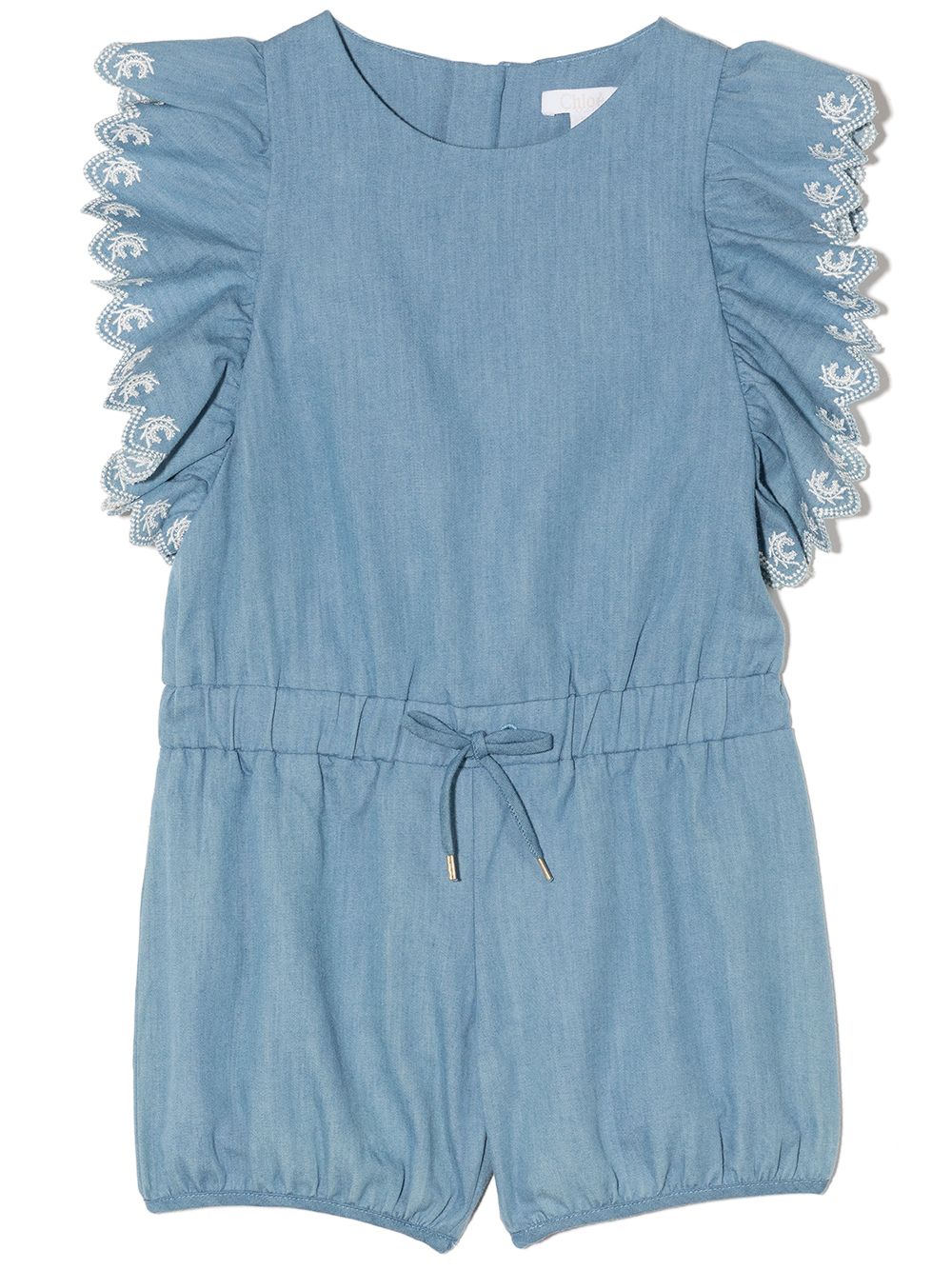 Chloé Kids 荷叶边细节抽绳裤腰连体短裤 - 蓝色