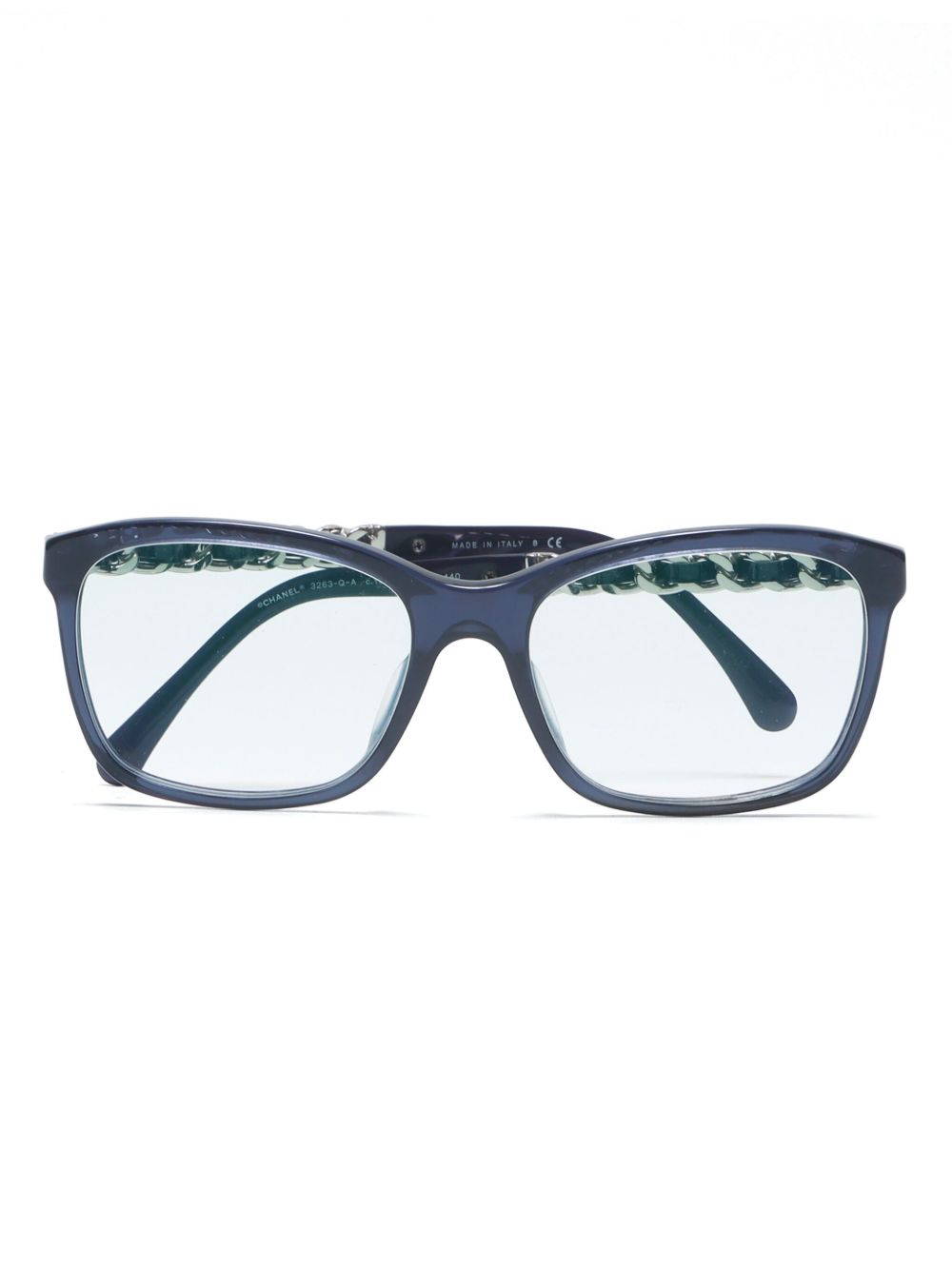 CHANEL Pre-Owned 皮质搭链太阳眼镜（2000年代典藏款） - 黑色