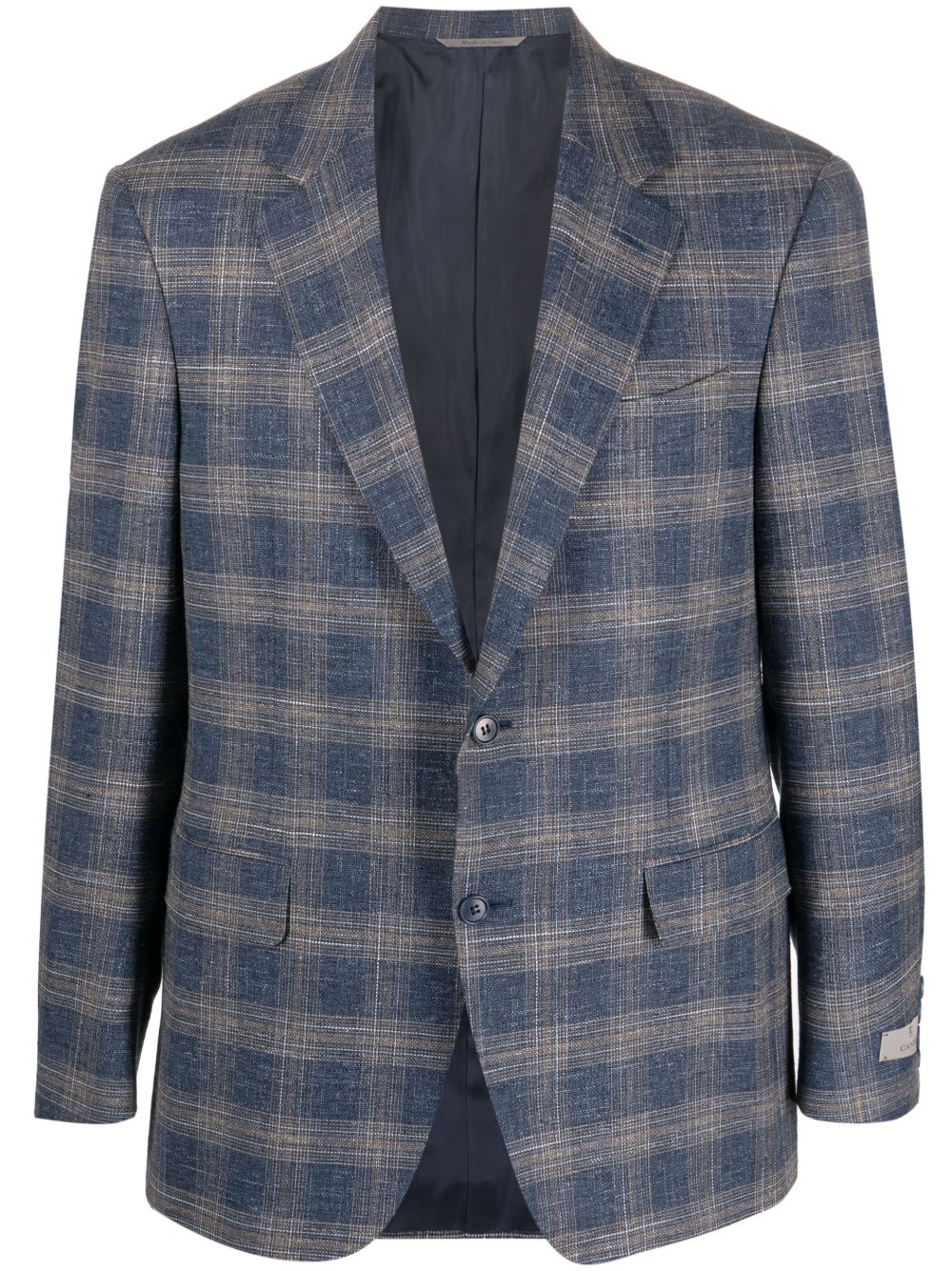 Canali 格纹单排扣西装夹克 - 蓝色