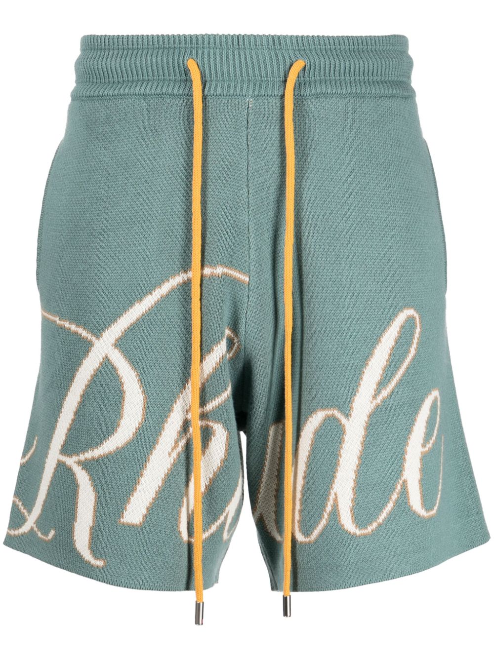 RHUDE 嵌花logo针织短裤 - 绿色