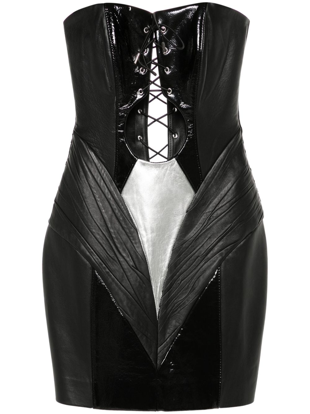 MITILIANE COUTURE 皮质系带迷你连衣裙 - 黑色