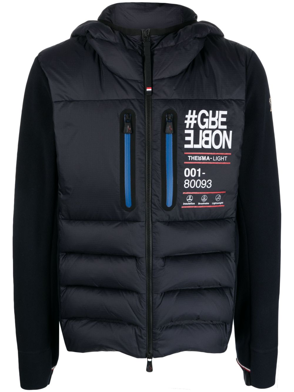 Moncler Grenoble logo印花连帽绗缝夹克 - 蓝色