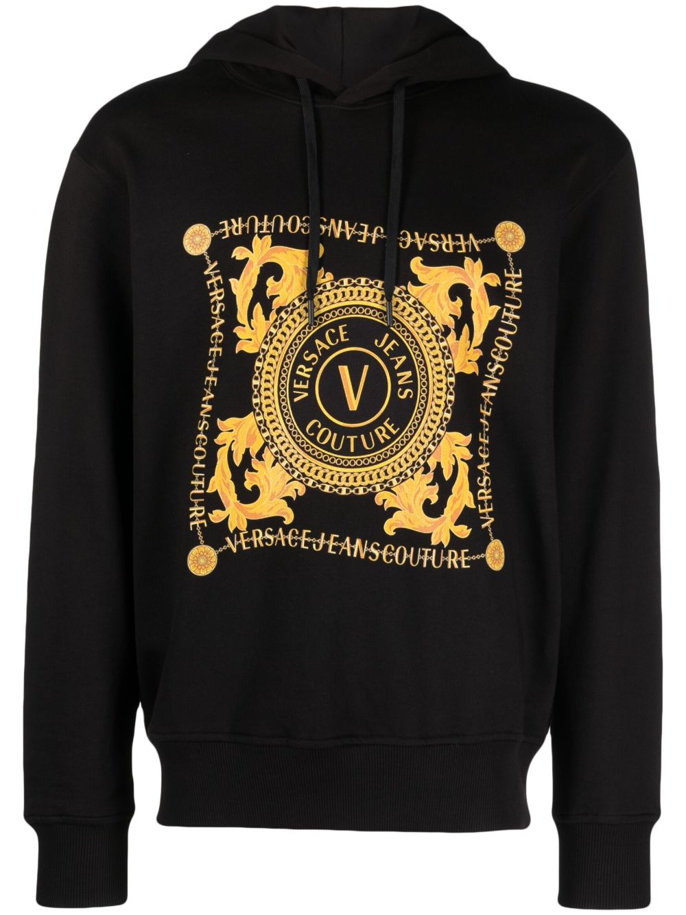 Versace Jeans Couture logo印花棉连帽衫 - 黑色