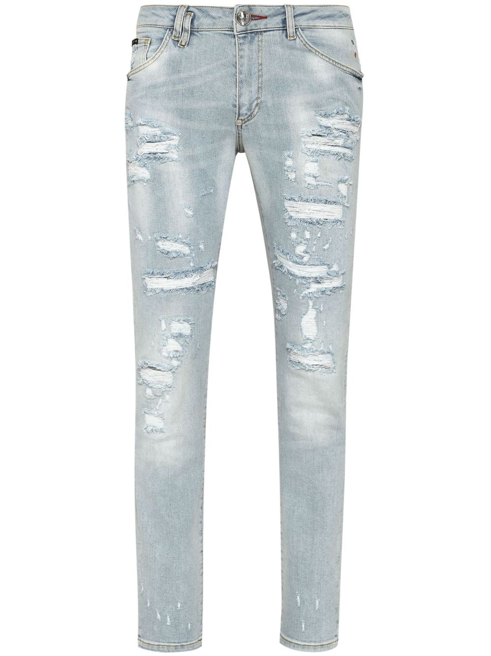 Philipp Plein 标贴修身牛仔裤 - 蓝色