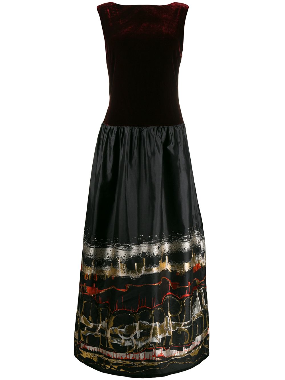 Jean Paul Gaultier Pre-Owned 斜肩抽象印花礼服 - 红色