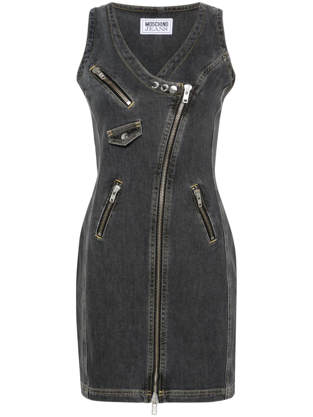 MOSCHINO JEANS 拉链细节牛仔迷你连衣裙 - 灰色