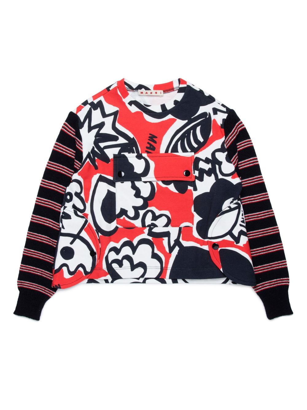 Marni Kids 图案印花棉毛衣 - 黑色