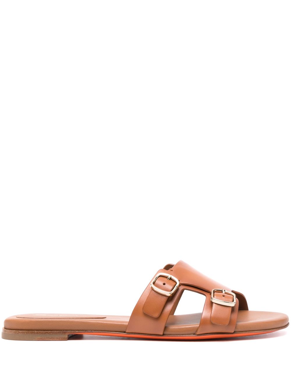 Santoni 双扣环皮质拖鞋 - 褐色