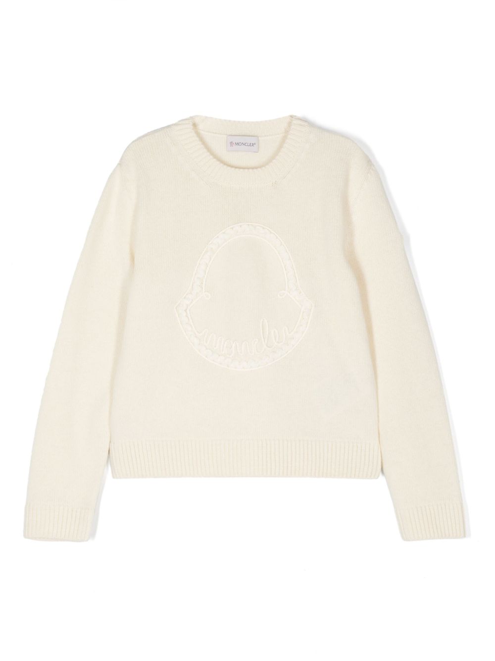 Moncler Enfant logo刺绣初剪羊毛羊绒混纺毛衣 - 白色
