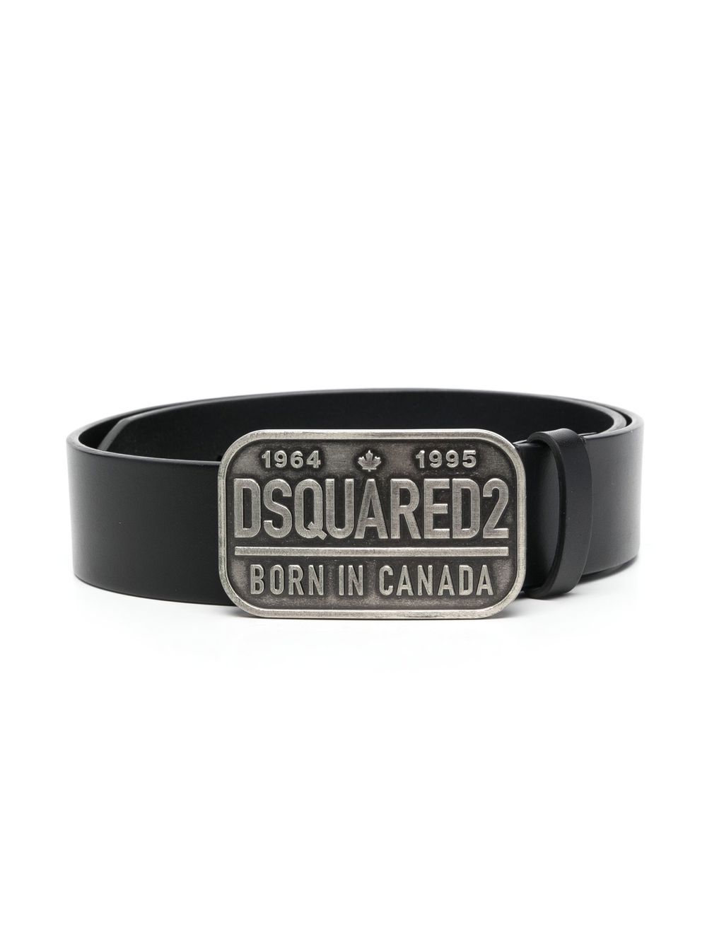 DSQUARED2 KIDS D2次方 logo标牌扣环皮质腰带 - 黑色