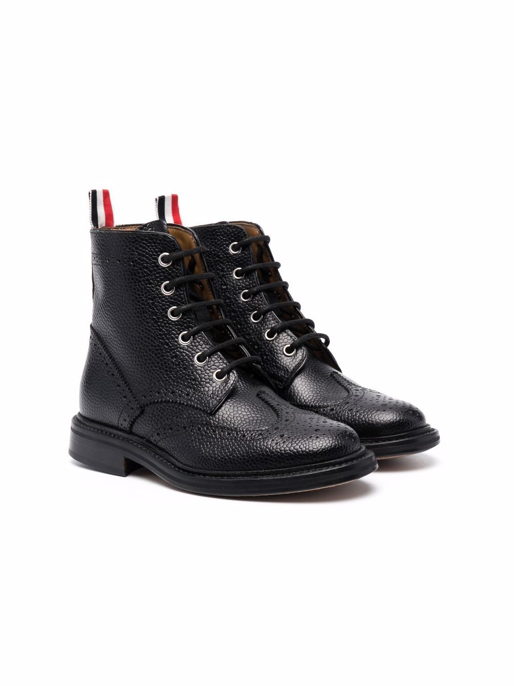Thom Browne Kids 布洛克细节系带短靴 - 黑色