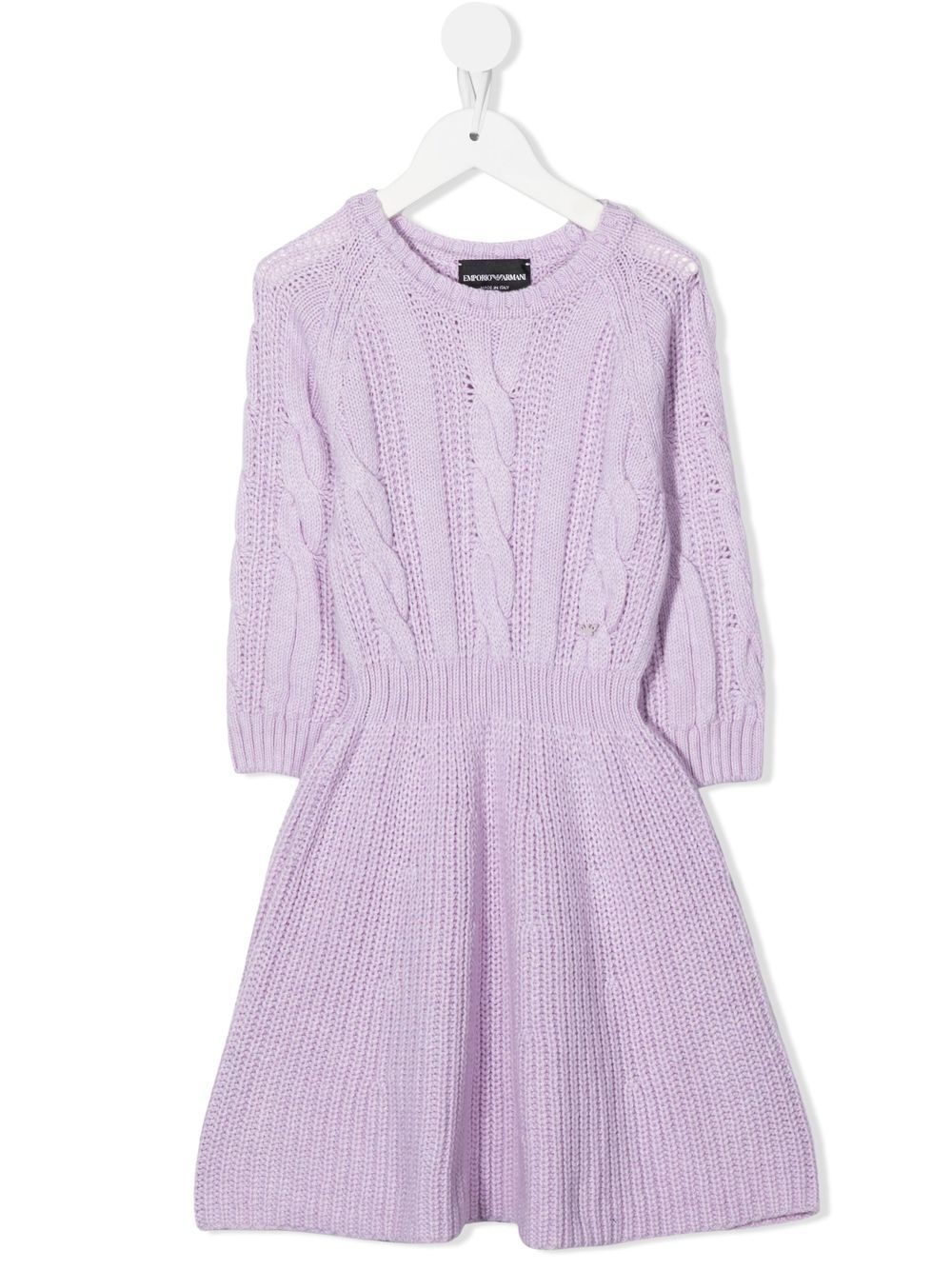 Emporio Armani Kids 粗绞花针织中长连衣裙 - 紫色