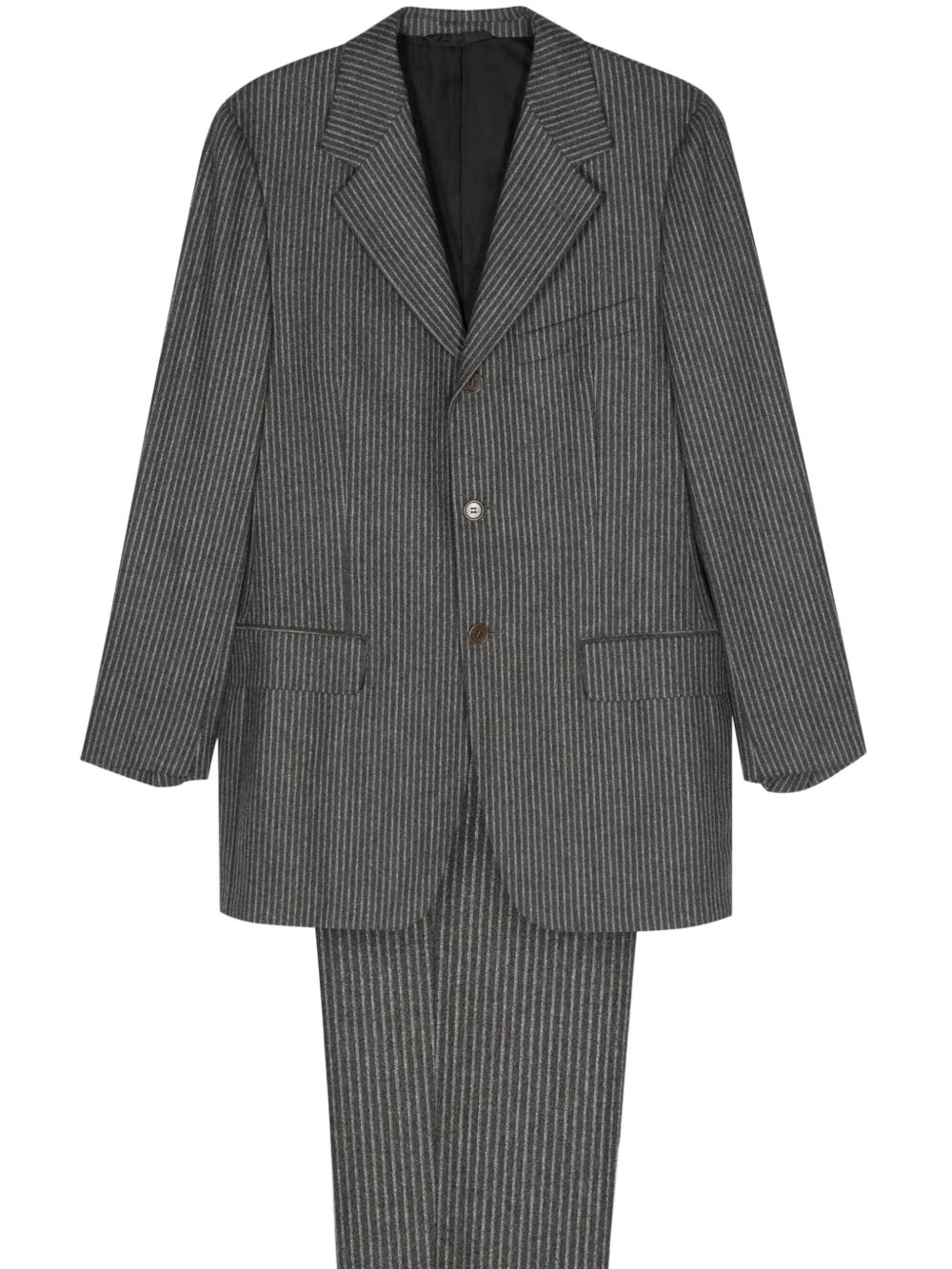 Romeo Gigli Pre-Owned 条纹单排扣羊毛西装套装（1990年代典藏款） - 灰色