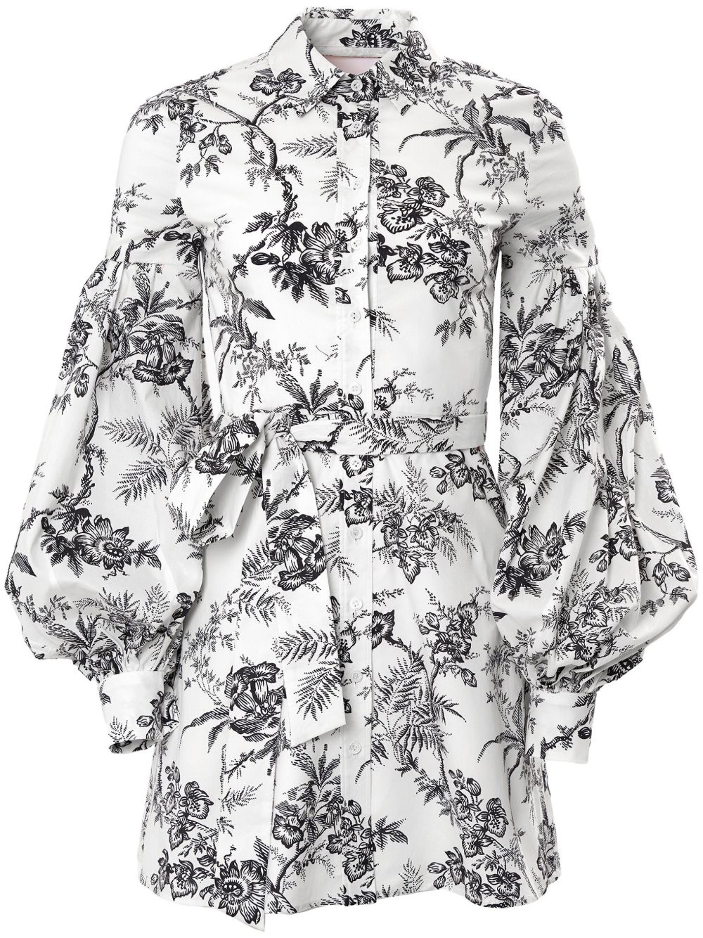Carolina Herrera 植物印花泡泡袖衬衫裙 - 白色