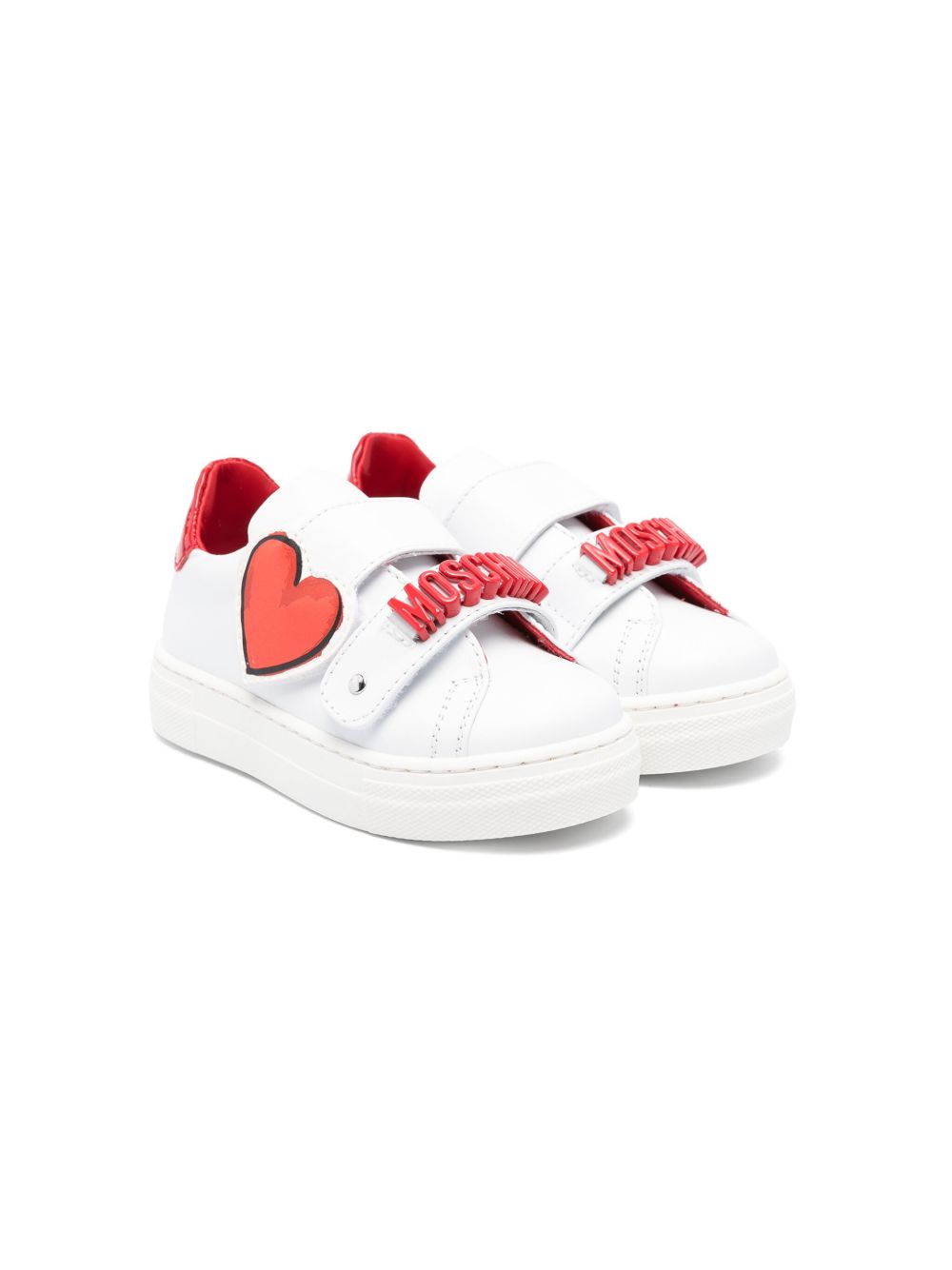 Moschino Kids logo字母皮质运动鞋 - 白色