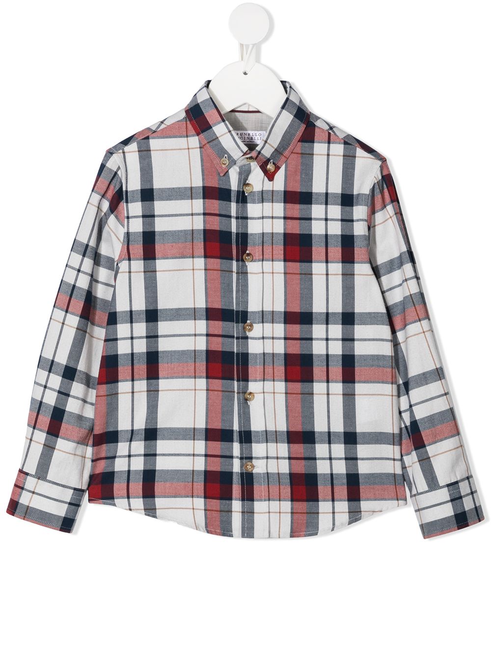 Brunello Cucinelli Kids 格纹排扣衬衫 - 白色