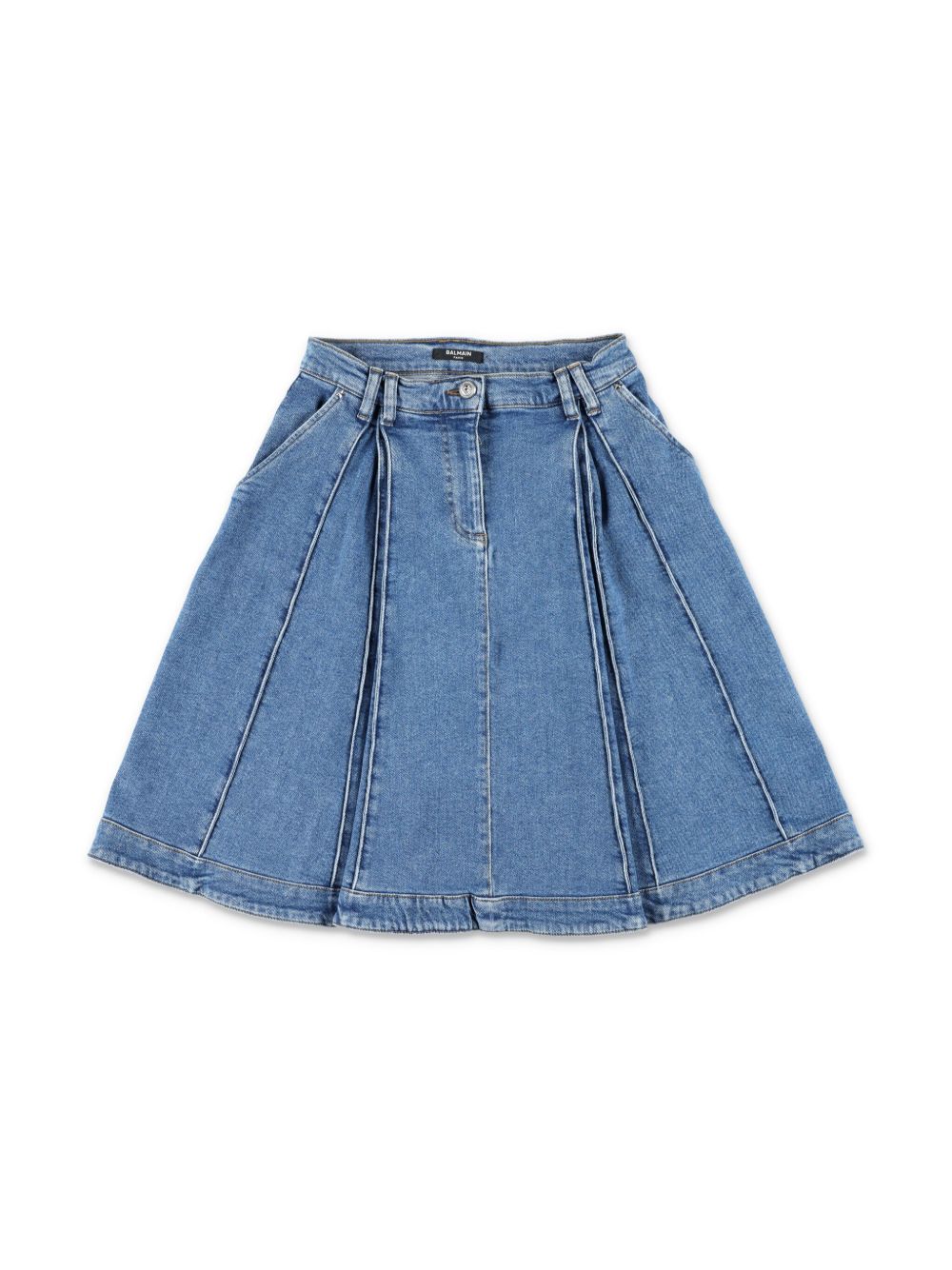 Balmain Kids 百褶牛仔半身裙 - 蓝色