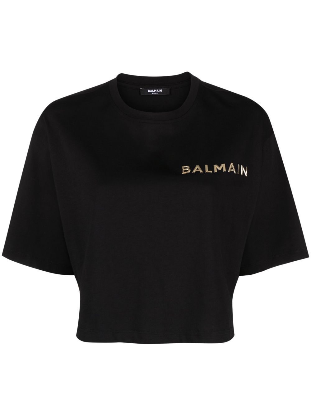 Balmain logo-appliqué cropped cotton T-shirt - 黑色