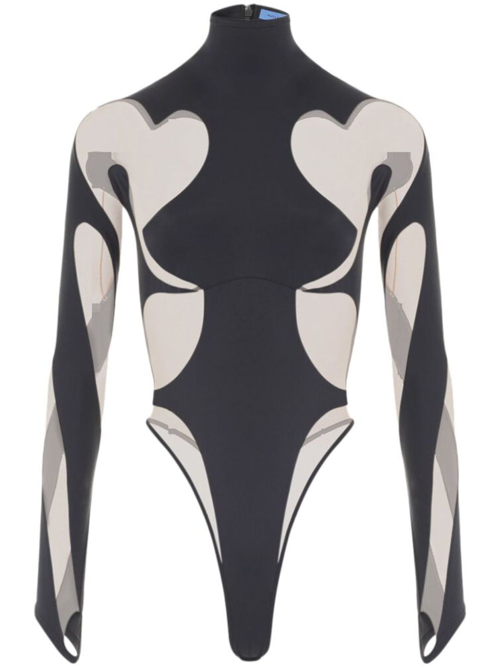 Mugler Rodeo 拼接长袖连体紧身衣 - 黑色