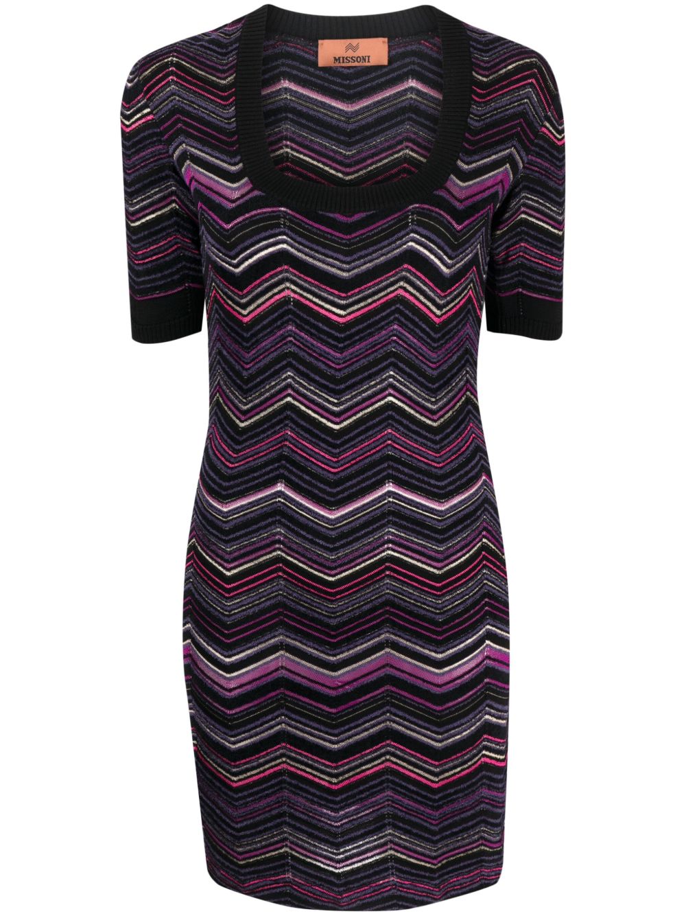 Missoni Z字形图案编织短袖迷你连衣裙 - 黑色