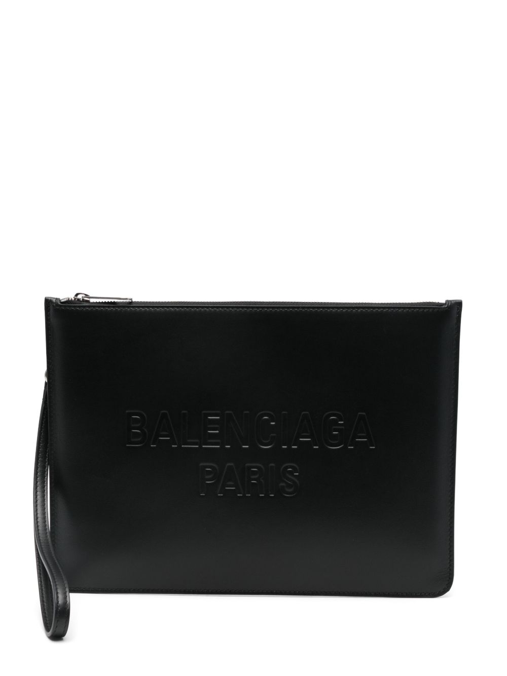 Balenciaga logo凹面压花手拿包 - 黑色