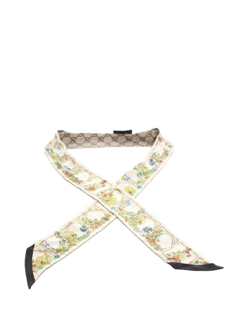 Gucci Pre-Owned GG and Floral Twilly 真丝围巾（2016-2023年典藏款） - 白色