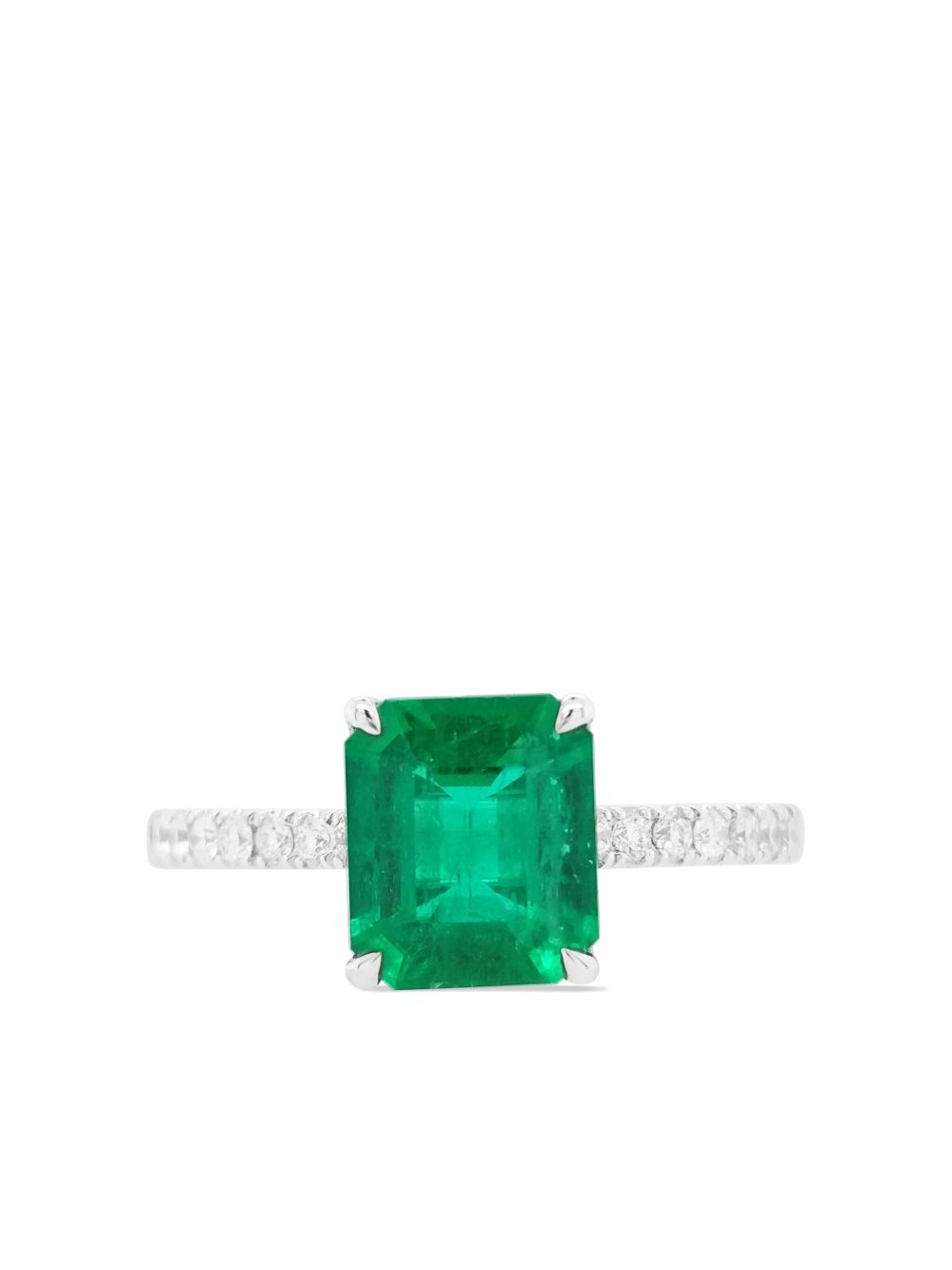 HYT Jewelry 祖母绿宝石钻石铂金戒指 - 银色