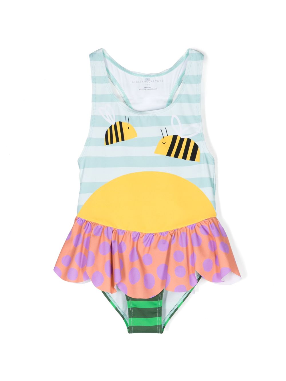 Stella McCartney Kids 蜜蜂混合印花连体泳衣 - 绿色