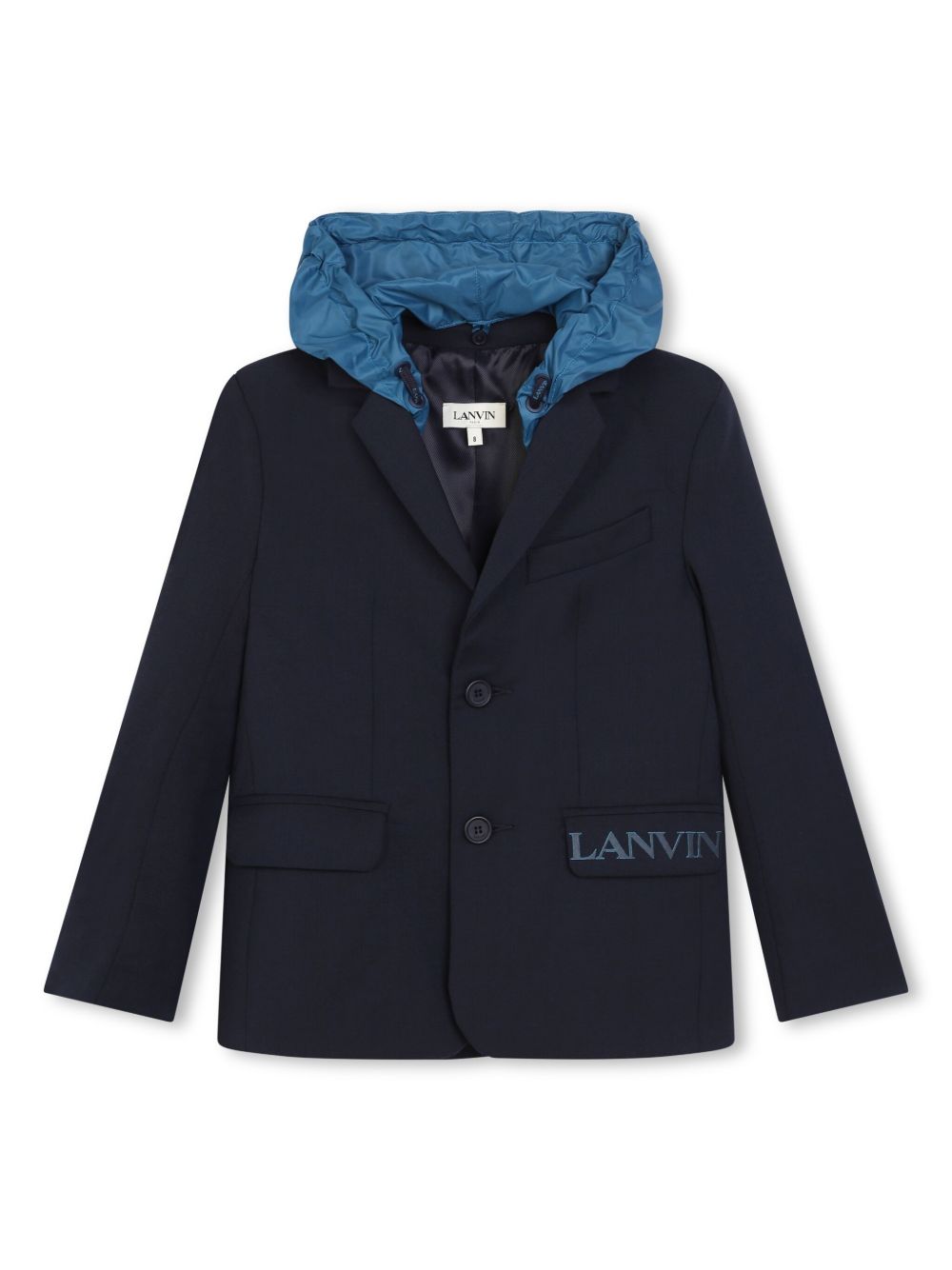 Lanvin Enfant 可拆卸兜帽单排扣西装夹克 - 蓝色
