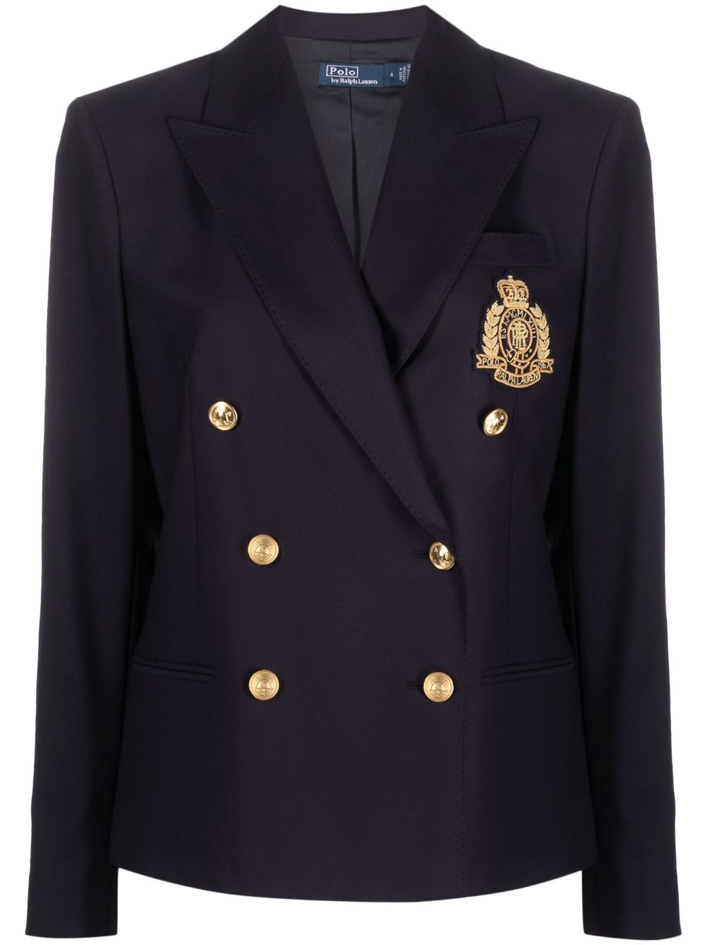 Polo Ralph Lauren 徽章刺绣双排扣西装夹克 - 蓝色