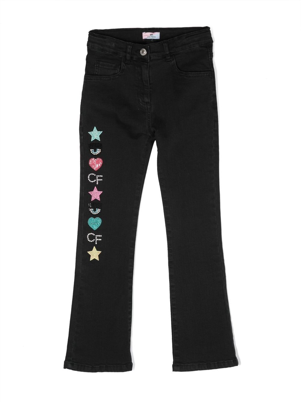 Chiara Ferragni Kids 缀饰logo细节喇叭牛仔裤 - 黑色