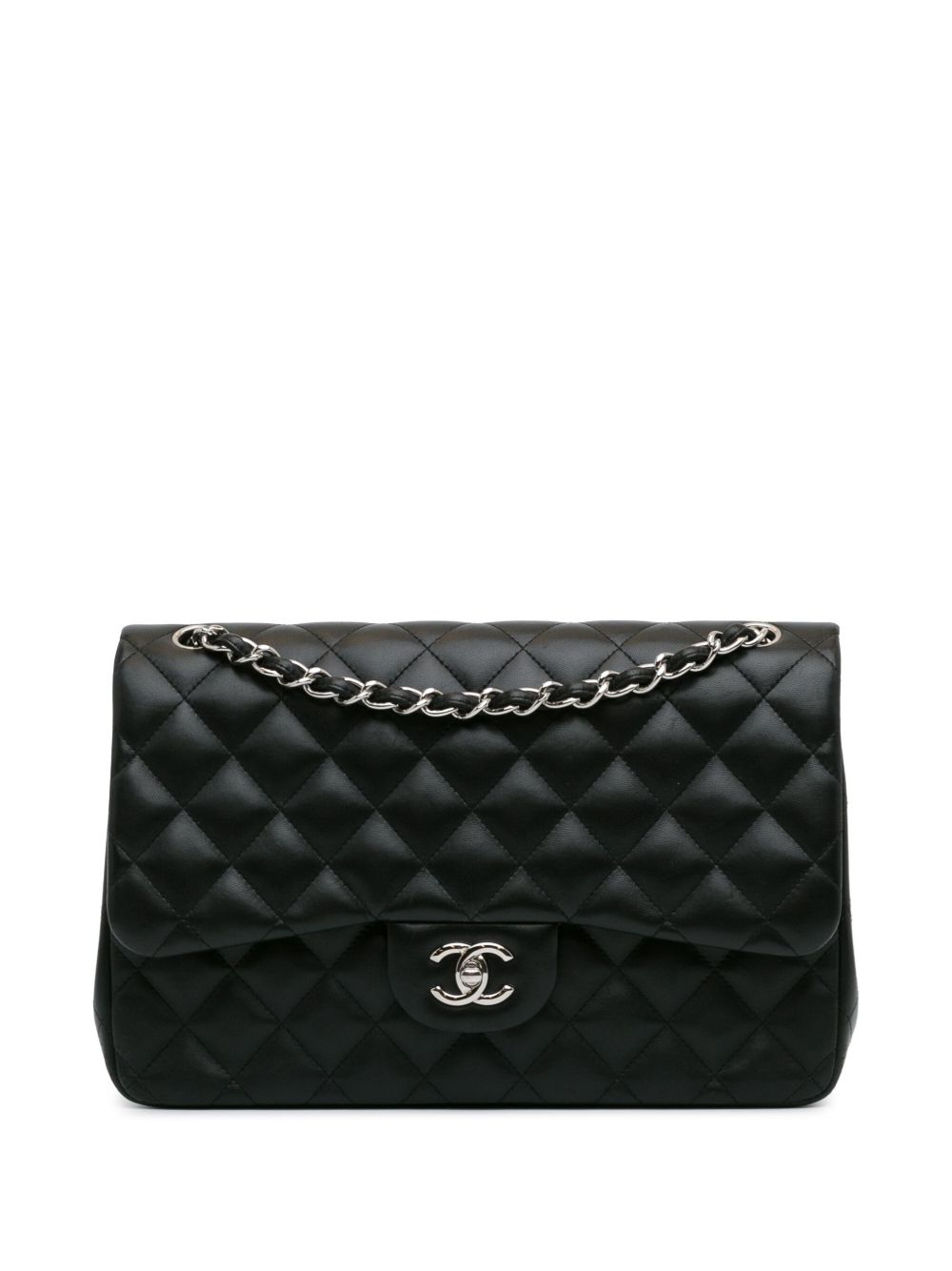 CHANEL Pre-Owned Jumbo Classic Lambskin Double Flap 单肩包（2014年典藏款） - 黑色