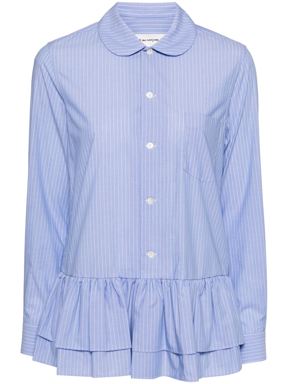 Comme Des Garçons Girl 条纹荷叶边衬衫 - 蓝色